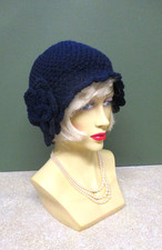 NAVY  HAND CROCHET HAT WITH A VINTAGE LOOK