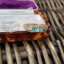 925 Sterling Silver Ring, Natural Zambian Emerald Ring, Size V US 10.5, Gold 