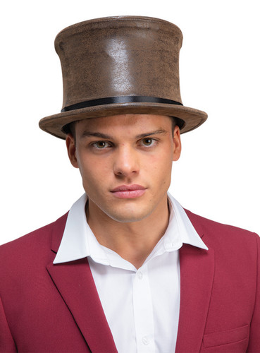 Brown suede top hat - suede,