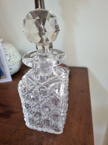 Cut glass square decanter - glass,