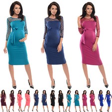Purpless Maternity Ruched Bodycon Pregnancy Dress with with Polka Dot Lace D008