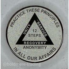 12 Step Alcoholics Anonymous Medallion White Silver AA Sober Chip Coin