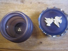 Avon Rapture cream perfume glass jar in blue. Doves, gilt edge, 1960's. VGC