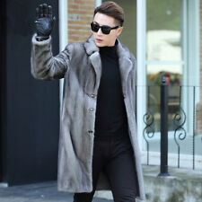 Mens Faux Mink Fur Parka Mid-long Length Furry Blazer Lapel Jackets Winter Coats