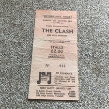 The Clash ticket Victoria Hall Hanley 30/10/77 #444 Get Out Of Control tour