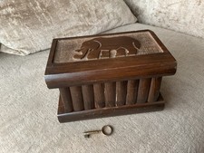Vintage Carved Asian Wooden Puzzle Box Elephant Lid