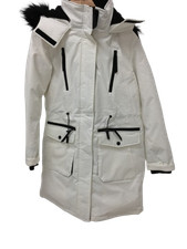 SUPERDRY Ladies UK10 White/Black Icon Hooded Jacket Down Insulated Pre-Loved 