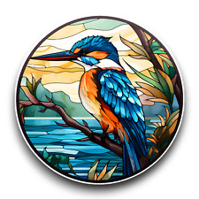 LARGE Blue Kingfisher Bird Stained Glass Window Opaque Vinyl Sticker Decal