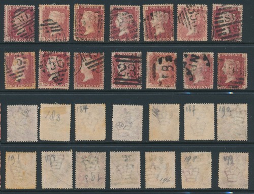 1864 penny red sg43 plates - penny, sg43,plates