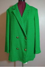ZARA Woman Green Tweed Blazer Jacket M 14 12 UK Oversize Double Breasted Cotton