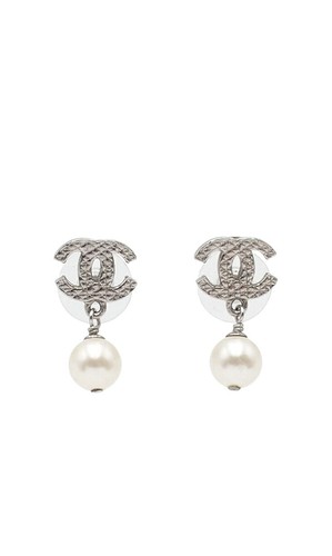 Chanel silver logo earrings - logo,