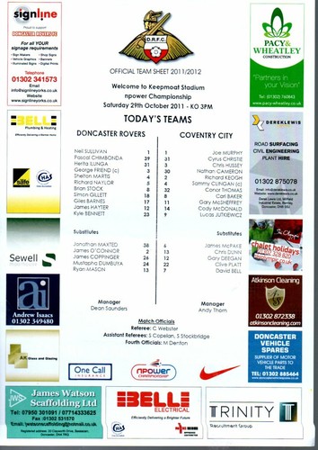 Team sheet doncaster rovers - sheet,