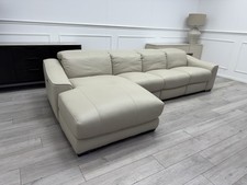 FV  Xavier Cream Leather 4 Seater Lounger Corner Sofa Power Recliner & Headrests