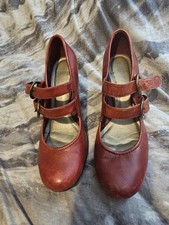 Clarks Ladies Red Leather Mary Jane Wedge Shoes Size Uk5.5 Eur38.5