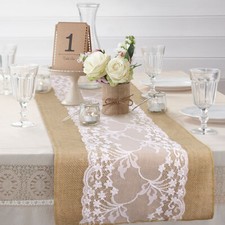 Time to Sparkle 10PCS 30 x 275cm Hessian Lace Table Runners Burlap Party Decor