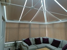 Electric conservatory roof blinds with Somfy motors, transformer and remotes