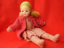 1960s CLOTH RAG DOLL JOINTED HEAD, EYELASHES, WOOLLEN HAIR