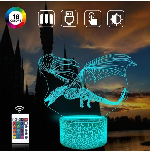 Dragon lamp illusion night - 3d,