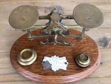 Antique Set of Unpolished Brass Postal Scales with Weights 