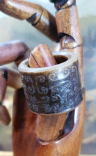 Antique Chinese Jade Ring Brown and Mutton Fat Hand Carved Archers Thumb Ring