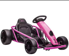 HOMCOM 24V Pink Electric Go Kart for Kids with Music, Horn Honking, Slow Start