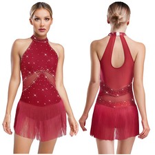 UK Women Fringe Dress Tassel Latin Dance Leotard Salsa Rumba Competition Costume