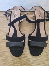 Black Debenhams Good for the Sole T-bar Wide Fit Suede Sandals Size 3 (36) NEW 