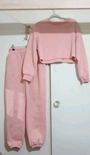 TRACKSUIT Cropped Jumper Jogging Bottoms Pants Bubblegum Pink Boohoo PLT Warm M