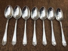 7 VINTAGE A1 SILVER PLATED TEASPOONS BY THOMAS TURNER, DATED 1925 ART DECO