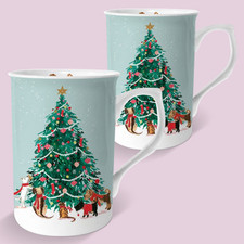 Festive Friends Mugs Boxed Set of 2  Supporting British Red Cross Christmas Tree