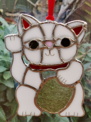 Stained glass lucky cat - cat,