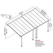 Patio veranda cover 3x6m - 3x6m, grey