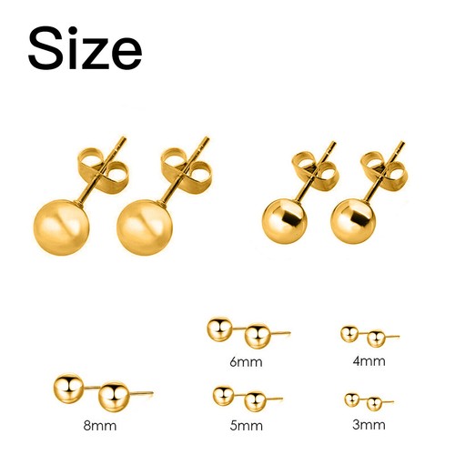Gold round ball stud earrings - round,