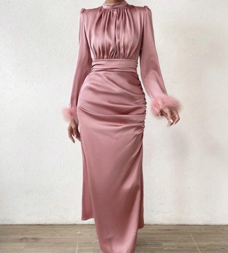 Pink satin maxi dress - dress, size