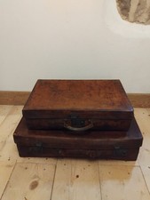 2x Vintage Leather Brown Suitcases, x1 By Finnigans London, Display, Props 