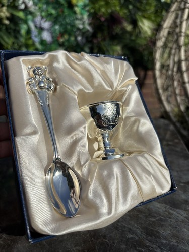 Teddy bear egg cup and - egg, spoon