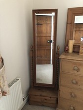 Solid Pine Full Length Pedestal Bevelled Mirror with Drawer ~ Barley Twist