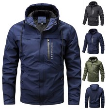 Mens Warm Fleece Lined Windbreaker Waterproof Jacket Hooded Outdoor Black Coat