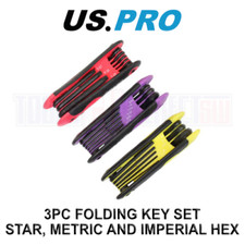 US PRO Tools 3pc Folding Key Set Star/Torx, Metric & Imperial Hex / Allen 1624