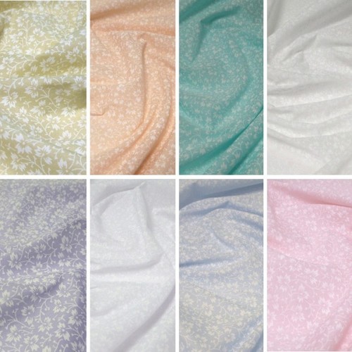 Polycotton fabric white floral - white,