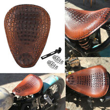 Alligator Motorcycle Leather Solo Driver Seat for Harley Chopper Bobber Brown UK