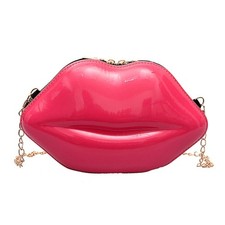Candy Color Plastic Crossbody Bag Lip Shape Shoulder Evening Purse with Chain