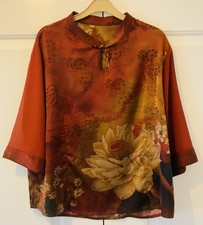 Women's Silk Blouse Traditional Chinese Style Round Neck Top With Floral Design
