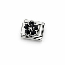 Black Flower Italian Charm