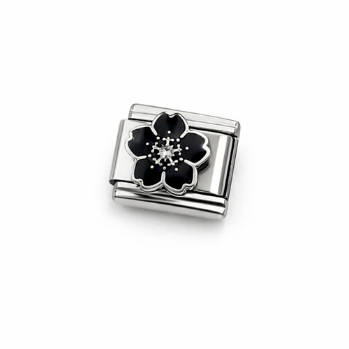 Black flower italian charm - black,