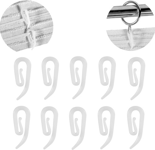 White plastic curtain hooks - plastic,