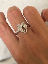 Genuine 925 Sterling Silver Angel Wings With Heart Ring All Sizes