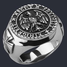 German Ring Eagle Honour 925 Silver Iron Cross Unity Justice Freedom Germany