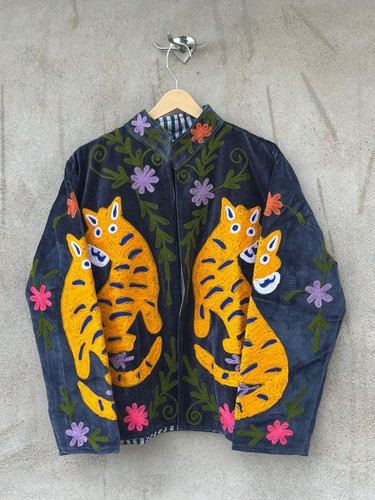 Yellow tiger velvet suzani - velvet,