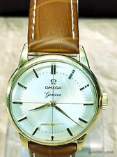 OMEGA-GENEVA-PIE PAN DIAL- VINTIG WATCH-SOLID GOLD 18kt.-CROSSHAIR-WARRANTY -